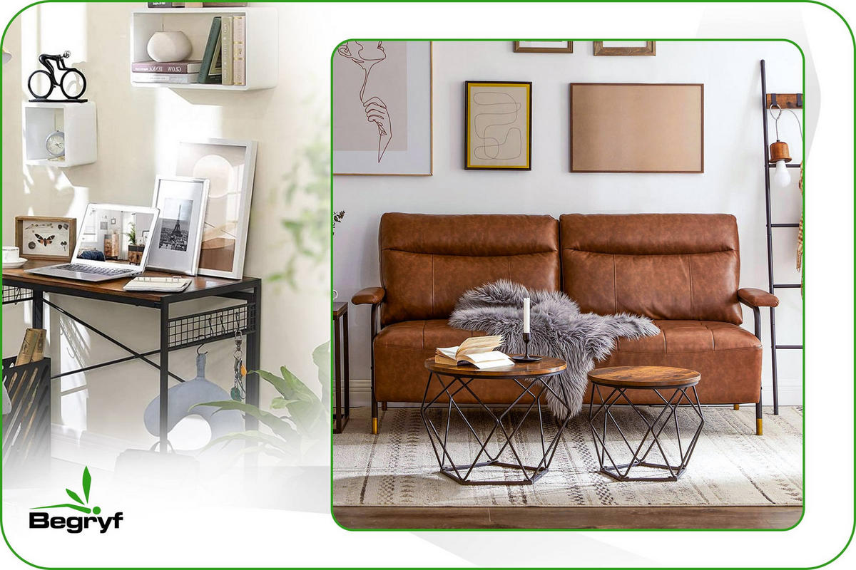 COUCHTISCHSET Metall Holzoptik Dunkelbraun Schwarz 50/40 x 40/36 cm (2 Stk.) - Dunkelbraun/Schwarz, Holzwerkstoff/Metall (50/50/40cm) - Begryf