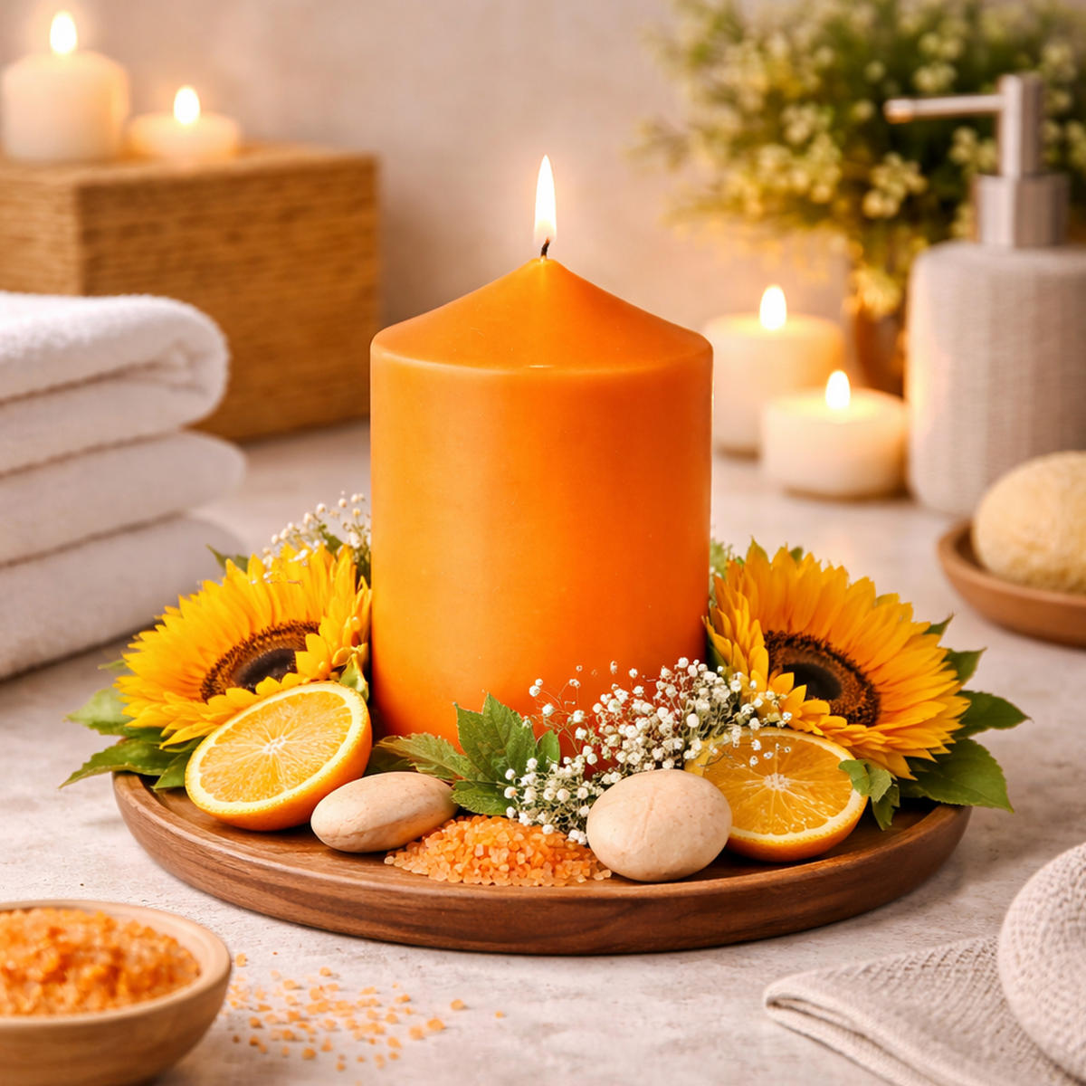 STUMPENKERZEN (2er Pack) Ø6cm x 10cm - Orange - Orange, Naturmaterialien (10cm) - HS Candle