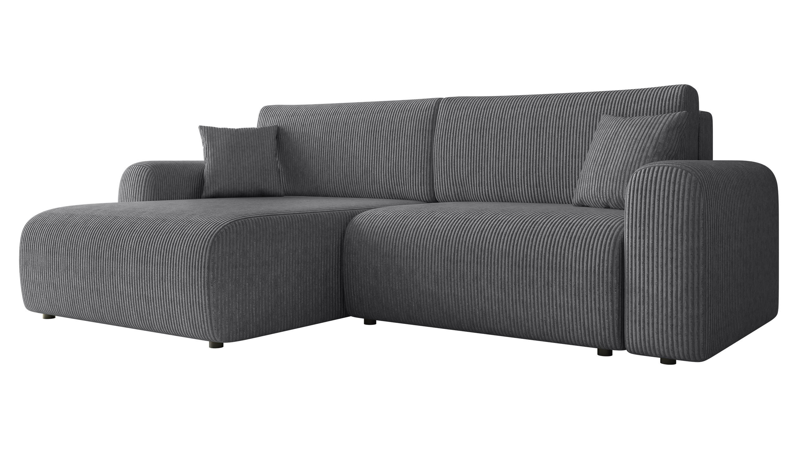 ECKSOFA Floryn L Cord - Schwarz/Grau, Holz/Kunststoff (245/145cm) - MIRJAN24