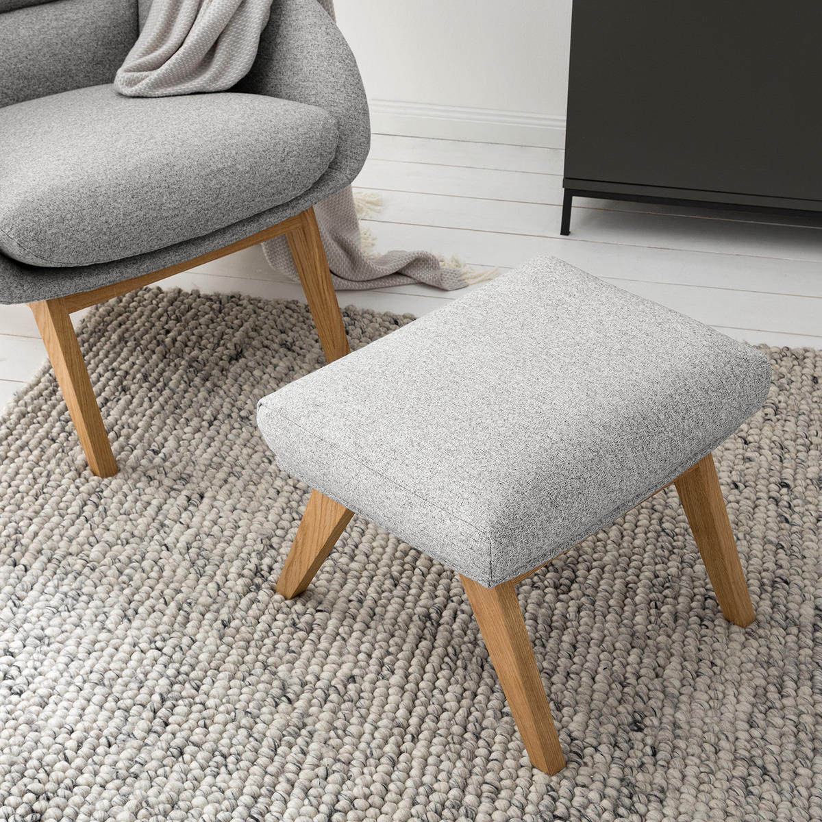 POLSTERHOCKER - Eichefarben/Hellgrau, Eichenholz/Textil (54/41/41cm) - home24