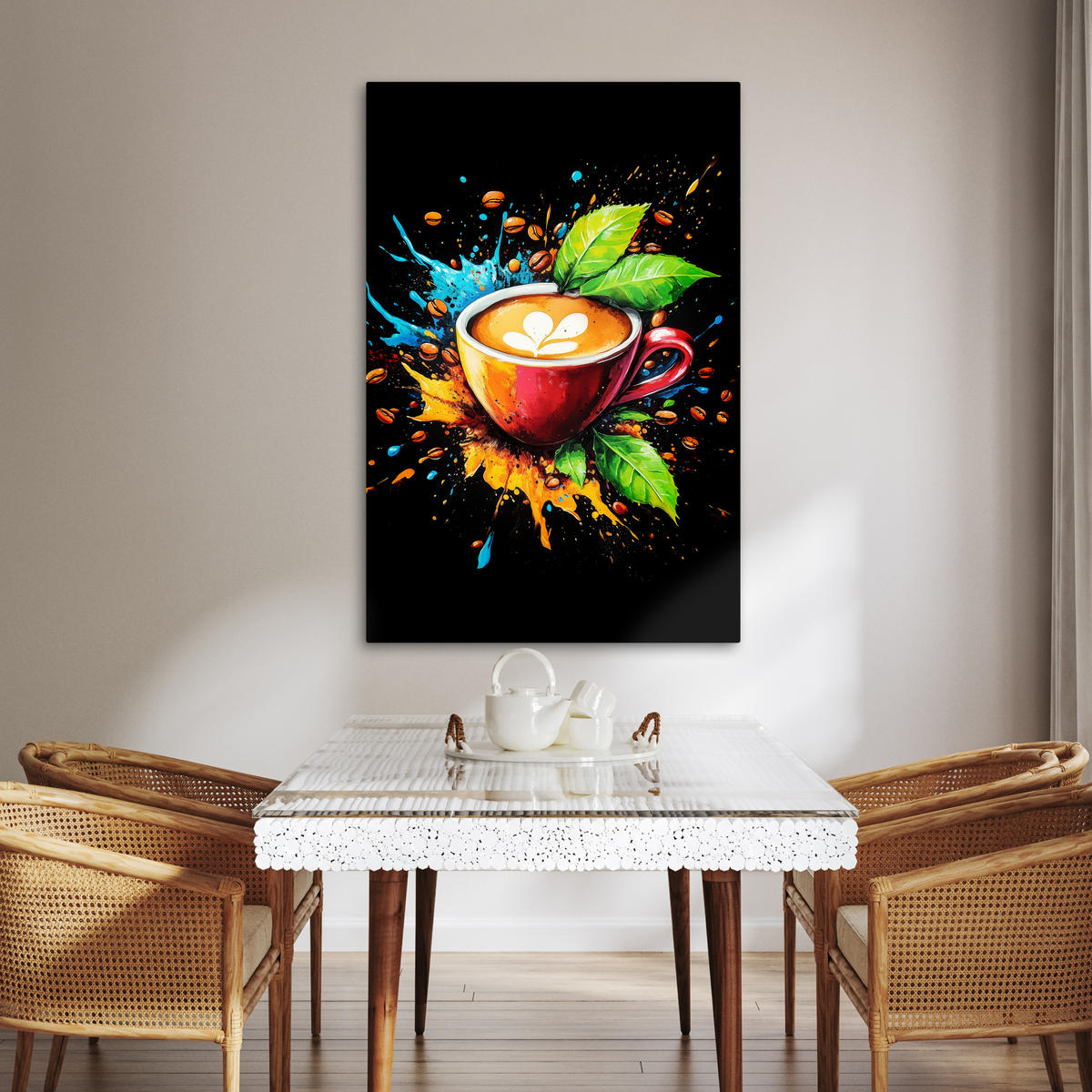 LEINWANDBILD Kaffee - Graffiti - Trinken - Abstrakt 80x120 cm - Mokka, Textil (80/120cm) - MuchoWow