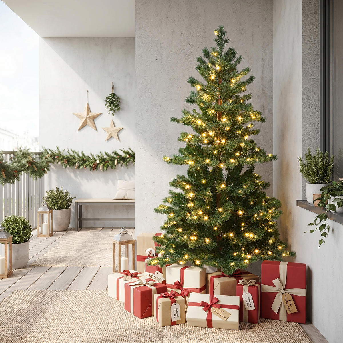 WEIHNACHTSBAUM 150 cm mit Beleuchtung, 1.068 PE-/PVC-Spitzen，250 LEDs - Grün, Kunststoff (150cm) - Hometopia