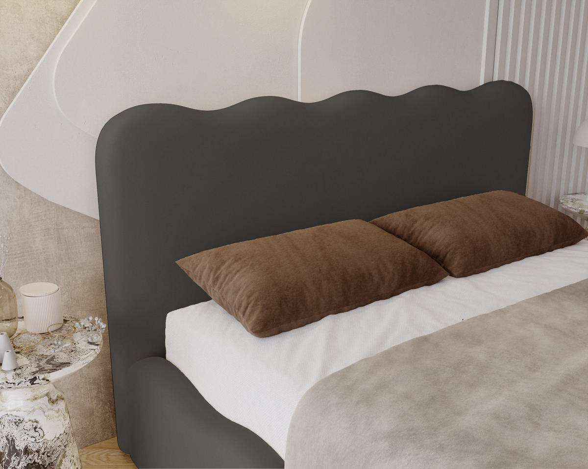 POLSTERBETT 140x200 Wave, Bettkasten, Samtstoff, Dunkelgrau - Dunkelgrau, Holz/Textil (140/200cm) - Emporius