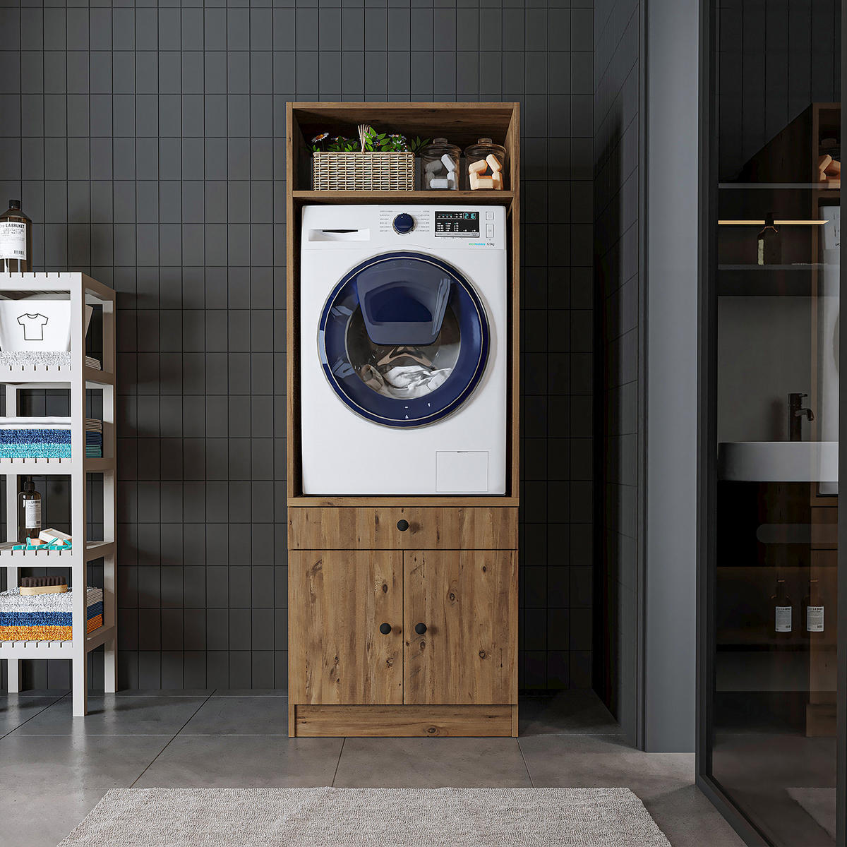 WASCHMASCHINENSCHRANK Serie 1 67cm Breit, 184cm Hoch - Eichefarben, Holzwerkstoff (67/184/67cm)