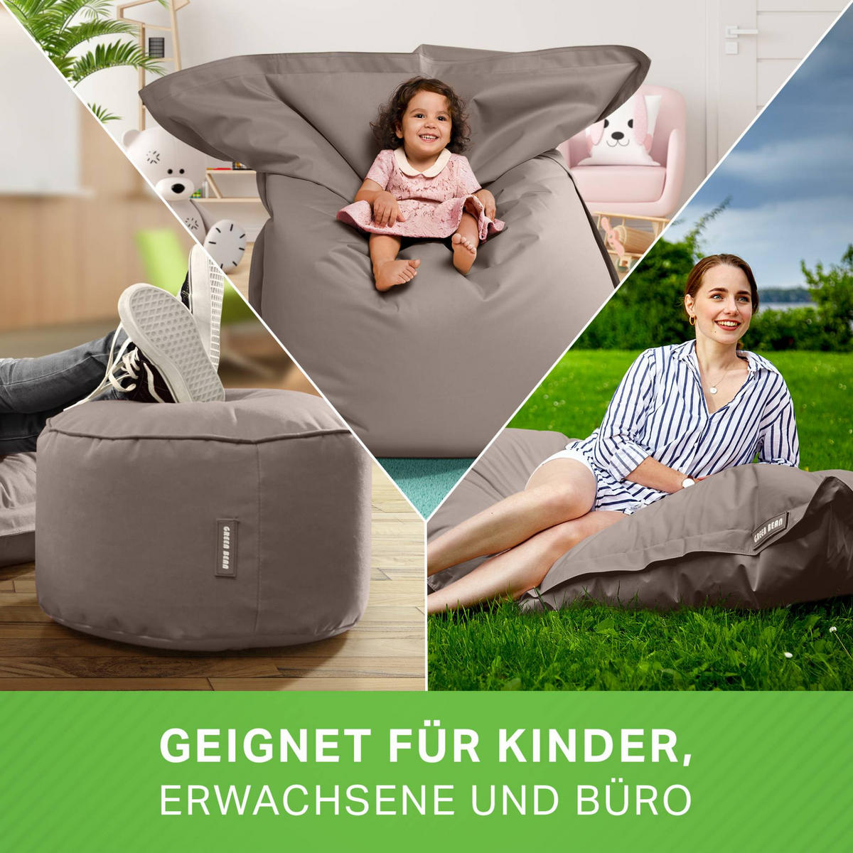 XXL-SITZSACK + Pouf 2er Set - 140x180cm - Braun, Textil (140/25/180cm) - Green Bean