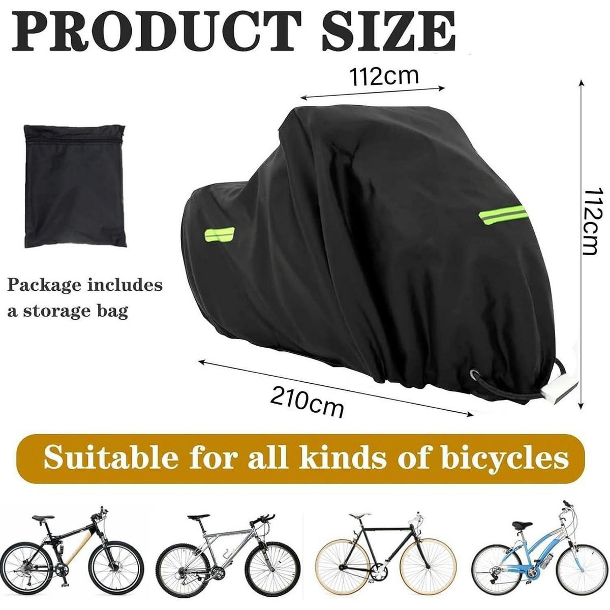 FAHRRADABDECKUNG Oxford 210 x 112 x 112 cm mit Schlosslöchern und Reflexstreifen - Schwarz, Textil (112/112/210cm)