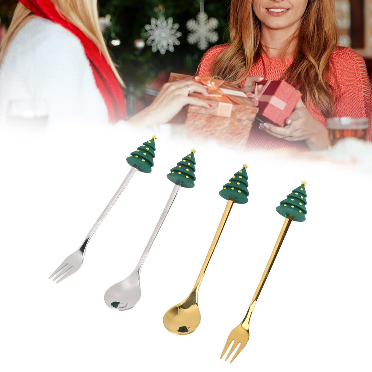 BESTECK-SET 4-teiliges Weihnachts-Besteck-Set - Silberfarben, Metall