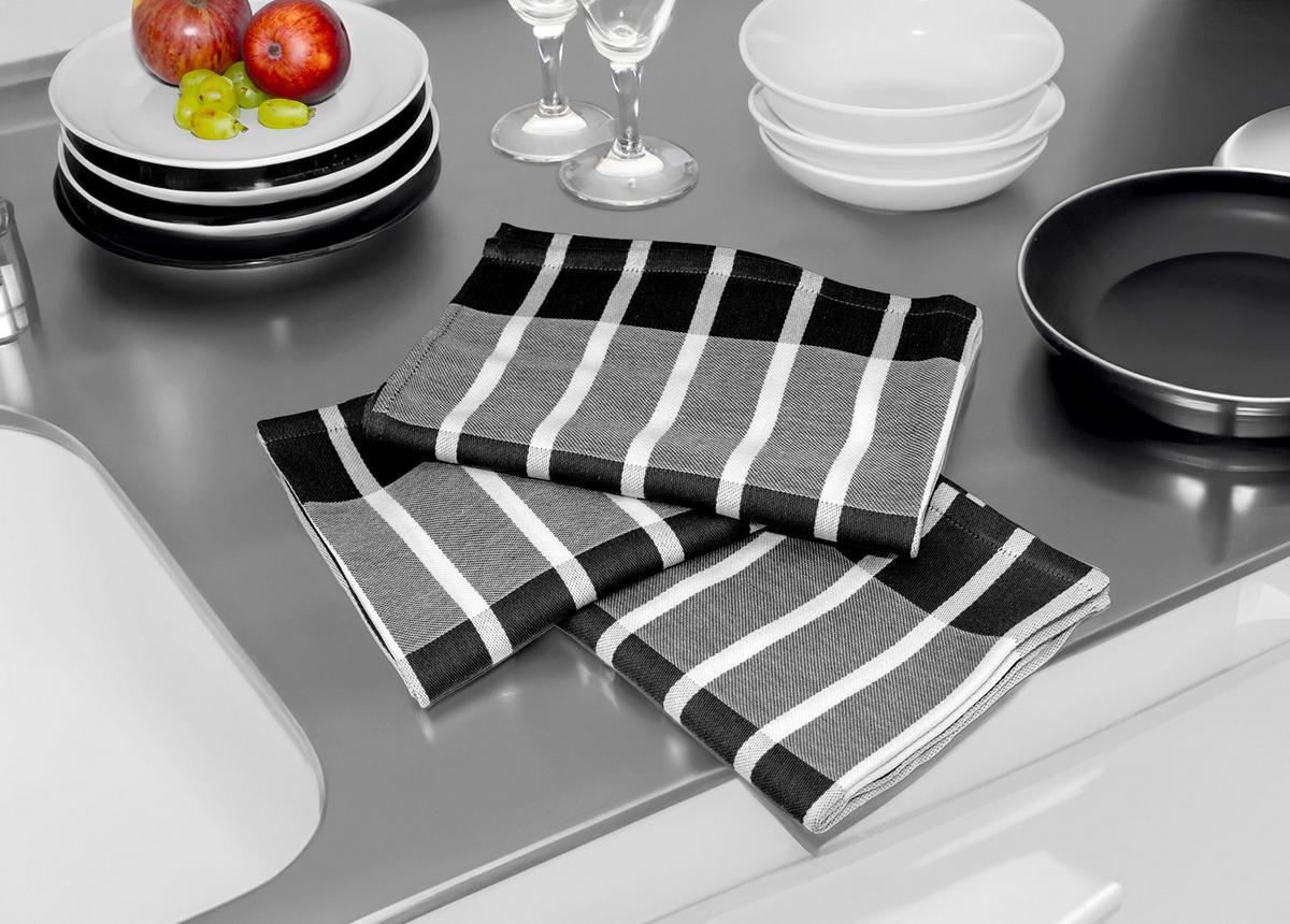 GESCHIRRTÜCHER 50x70 cm, 6er Set, Lüttich Schwarz - Weiß - Schwarz/Weiß, Textil (50/70cm) - Lashuma