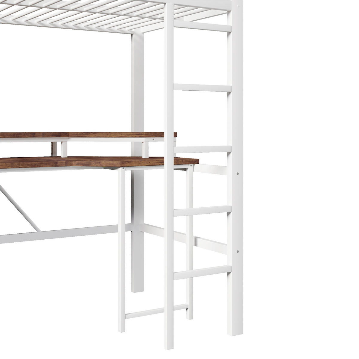 HOCHBETT 90/200 cm DE-04494, mit LED und Schreibtisch in Weiß - Weiß, Metall (90/200cm) - ComfortXL