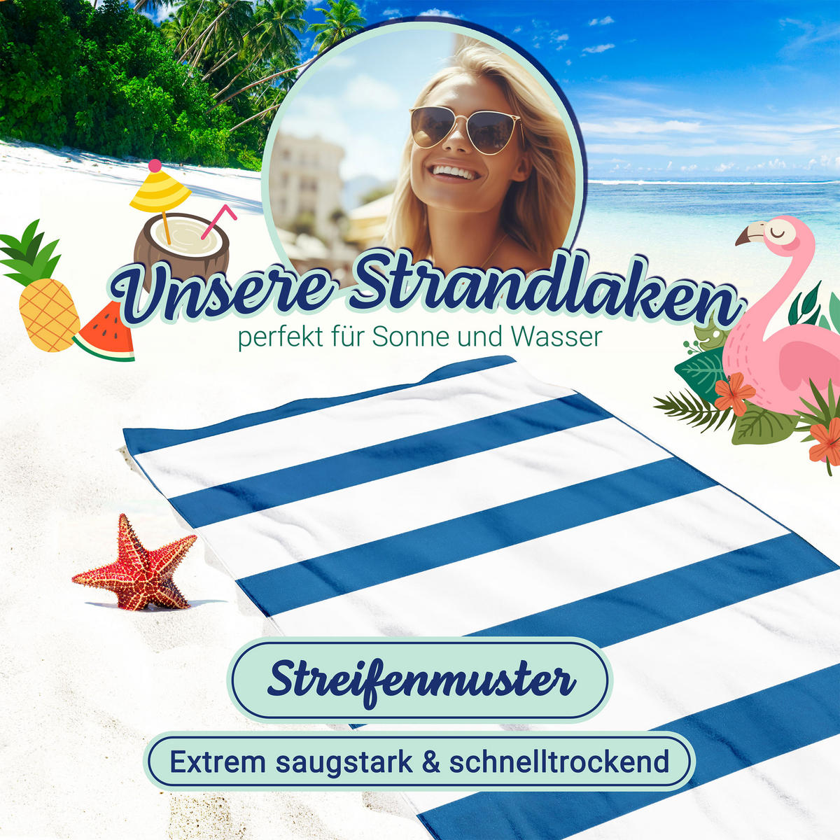 STRANDTUCH, 90x180 cm, 100% Polyester - Blau, Textil (90/180cm) - Zollner