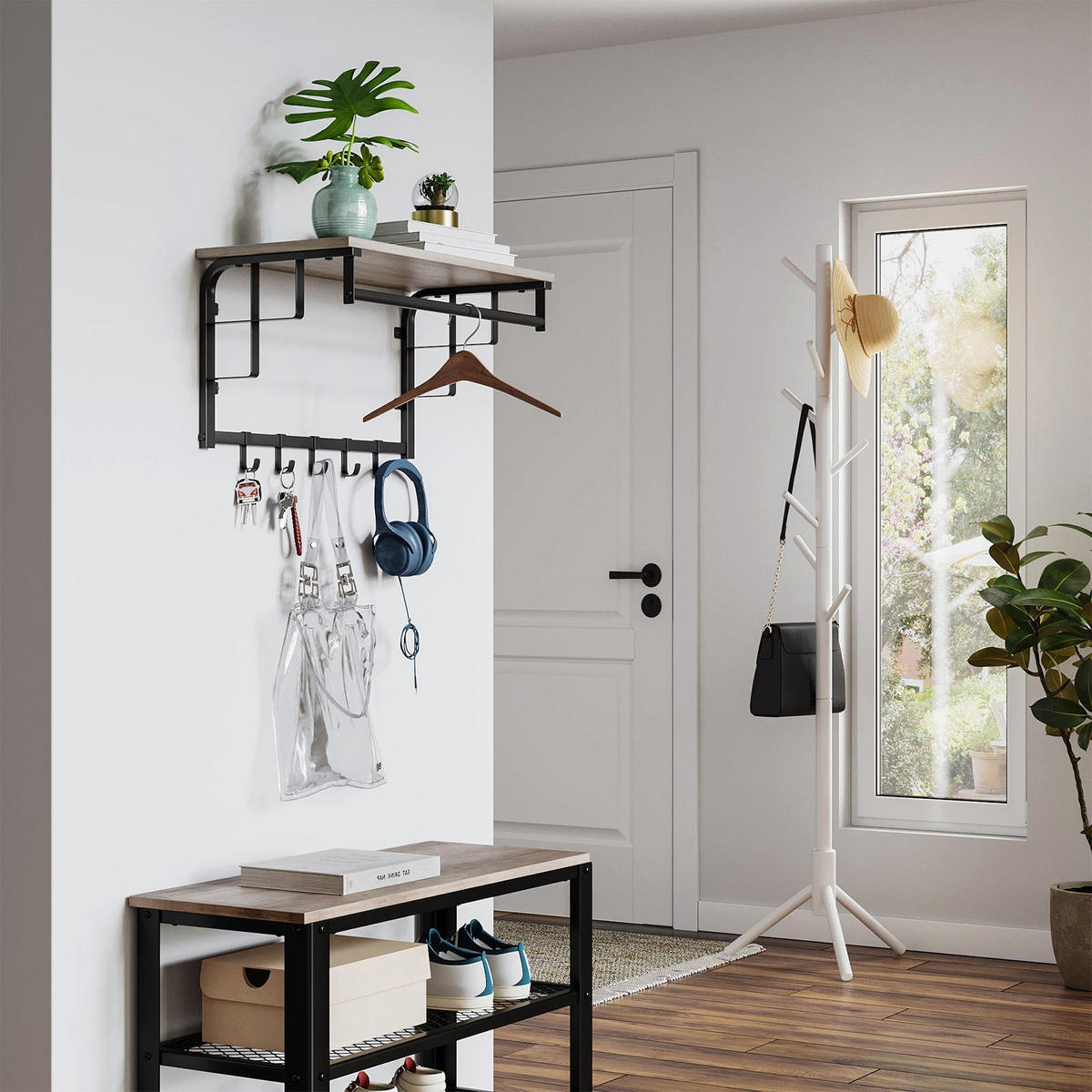 WANDGARDEROBE - Schwarz, Holzwerkstoff (30/27/66cm) - Hansiro