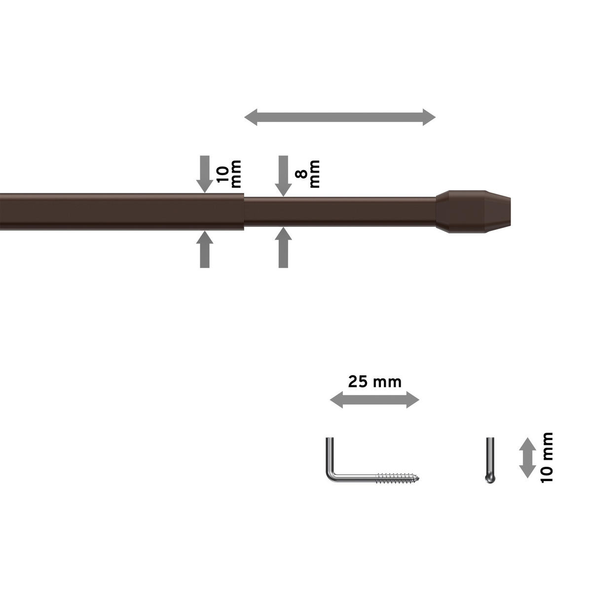 SCHEIBENSTANGEN/VITRAGESTANGEN MIT KLEBEHAKEN Geno 40-60 cm, oval, Braun, Packung 2 Stück - Braun, Kunststoff/Metall (1.2/2.4/60cm) - INTERDECO