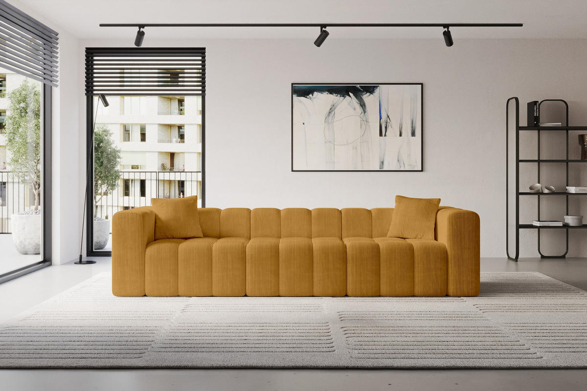 POHOVKA 3-MÍSTNÁ DONY-3 315x90x71 cm Hořčicová Manšestr - černá/tmavě žlutá, kompozitní dřevo/textil (315/71/90cm) - ALTDECOR