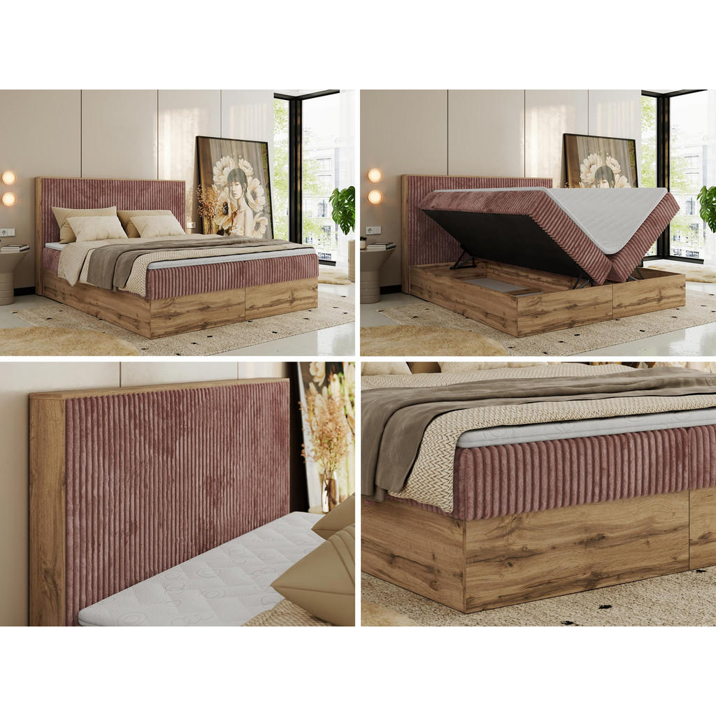 Thumbnail - MKS Boxbett, Rosa, Textil, 2-Sitzer, H3, Rechteckig, 160x200 cm, Oeko-Tex®, Schlafzimmer, Betten, Boxspringbetten
