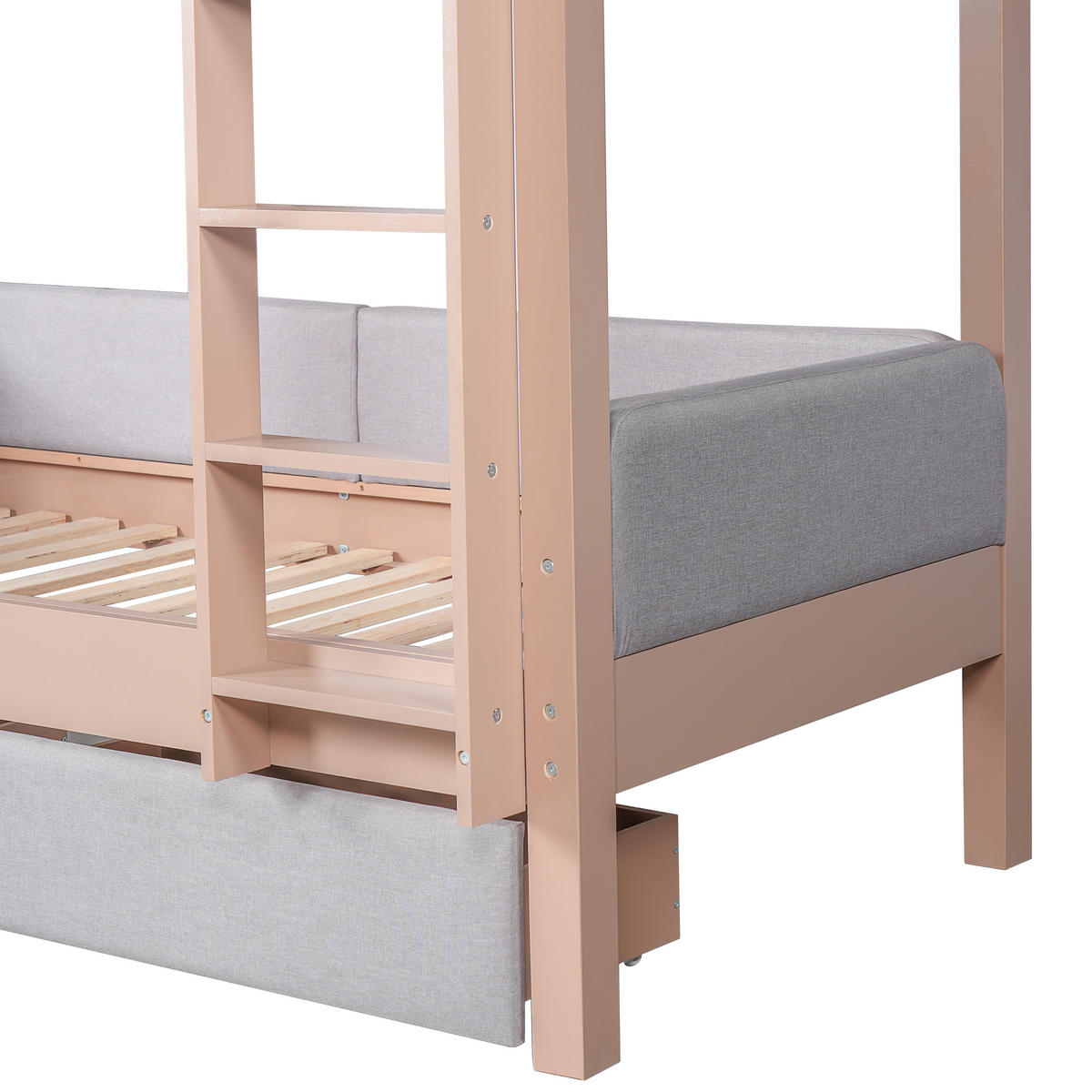 ETAGENBETT Kautschukholz MDF 90/200 cm Grau, Natur - Grau, Holz/Textil - Raumix