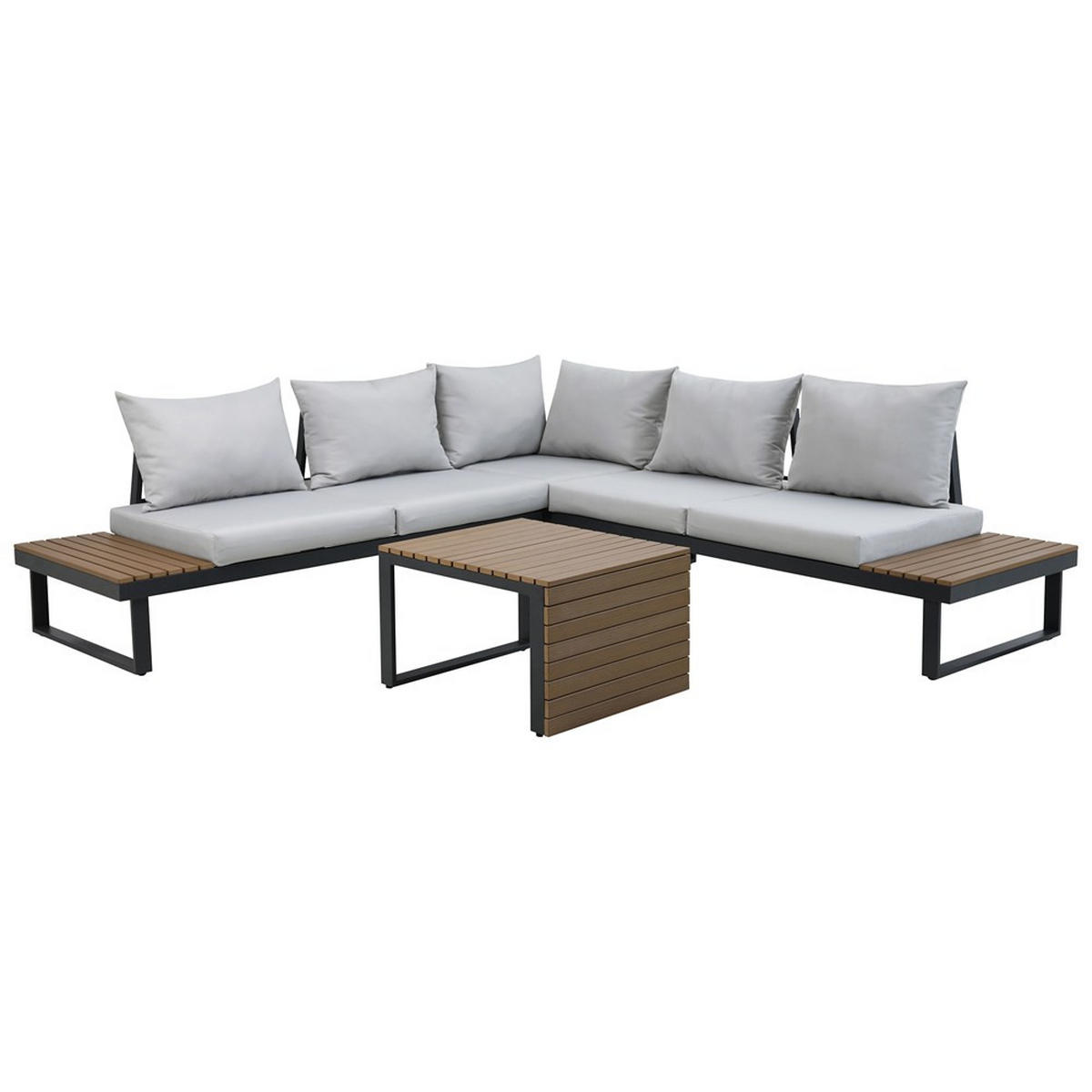 SET DE RELAXARE PENTRU GRĂDINĂ MARBELLA Modular, cu canapea, colț și masă - gri, compozit lemnos - RAUMHIRSCH FURNITURE