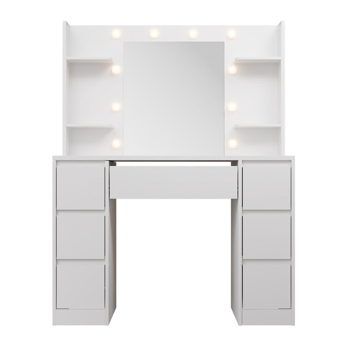 SCHMINKTISCH Malia mit LED - Weiß, Holz (107/140/40cm) - Juskys