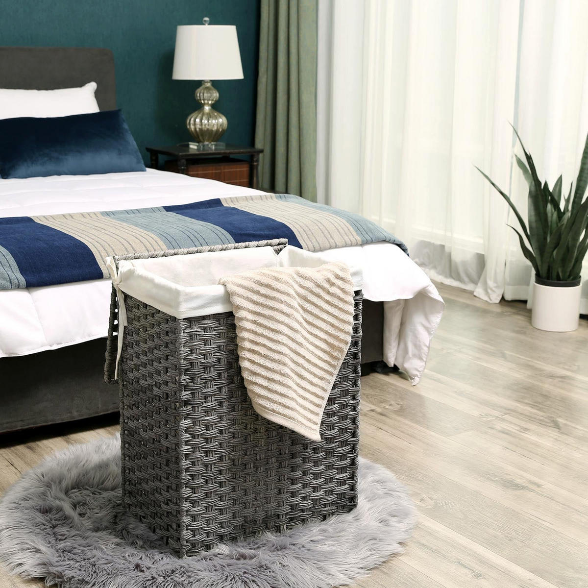 WÄSCHEKORB AUS POLYRATTAN - Grau, Kunststoff (33/60/46cm) - Hansiro
