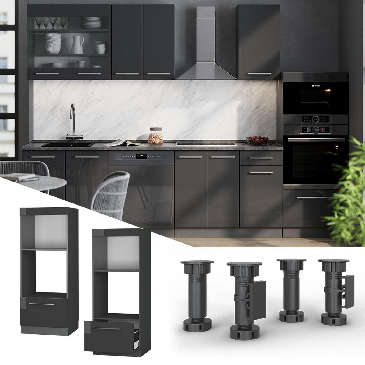 SKŘÍŇKA NA MIKROVLNNOU TROUBU Fame-Line Antracitový vysoký lesk - antracitová/vysoce lesklá černá, kompozitní dřevo (60/153.6/58.1cm) - Vicco