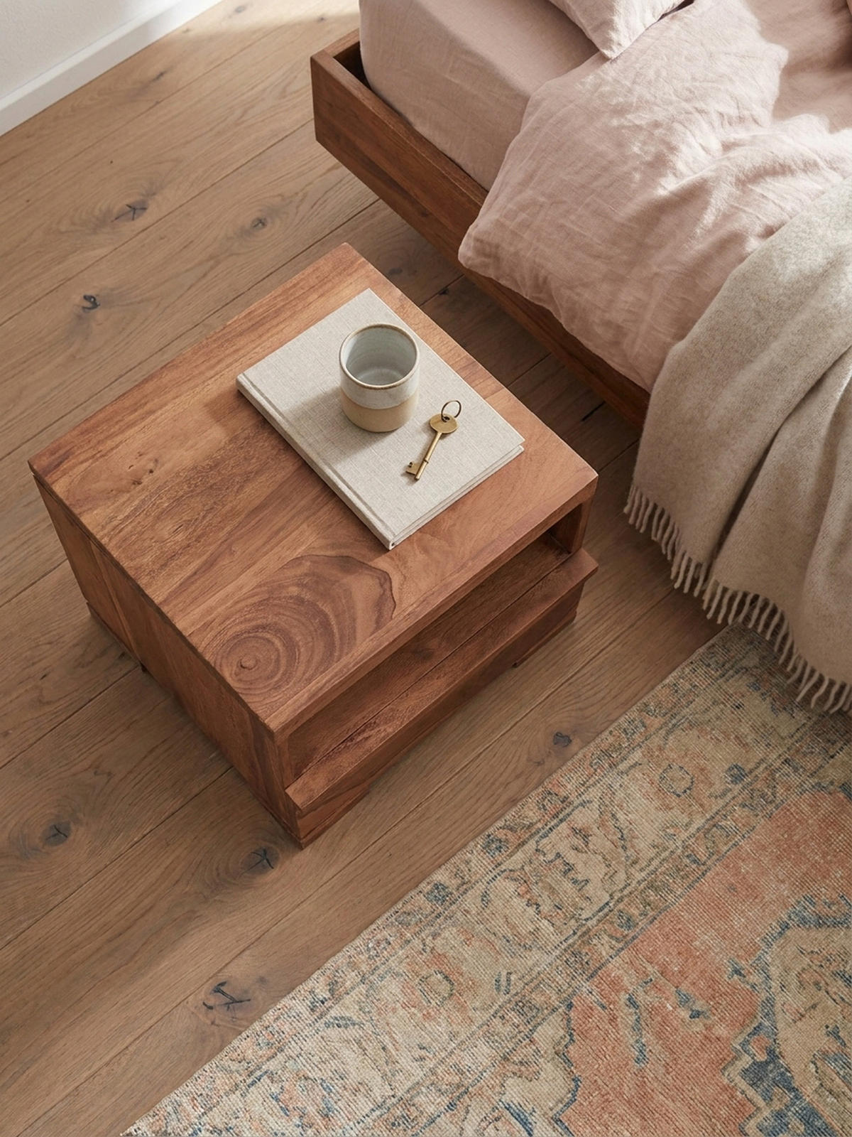 NACHTTISCH Massivholz Schublade Ablage Pflegeleicht NAKO, Beige 40x40x30 cm - Beige, Holz (40/30/40cm) - KADIMA DESIGN