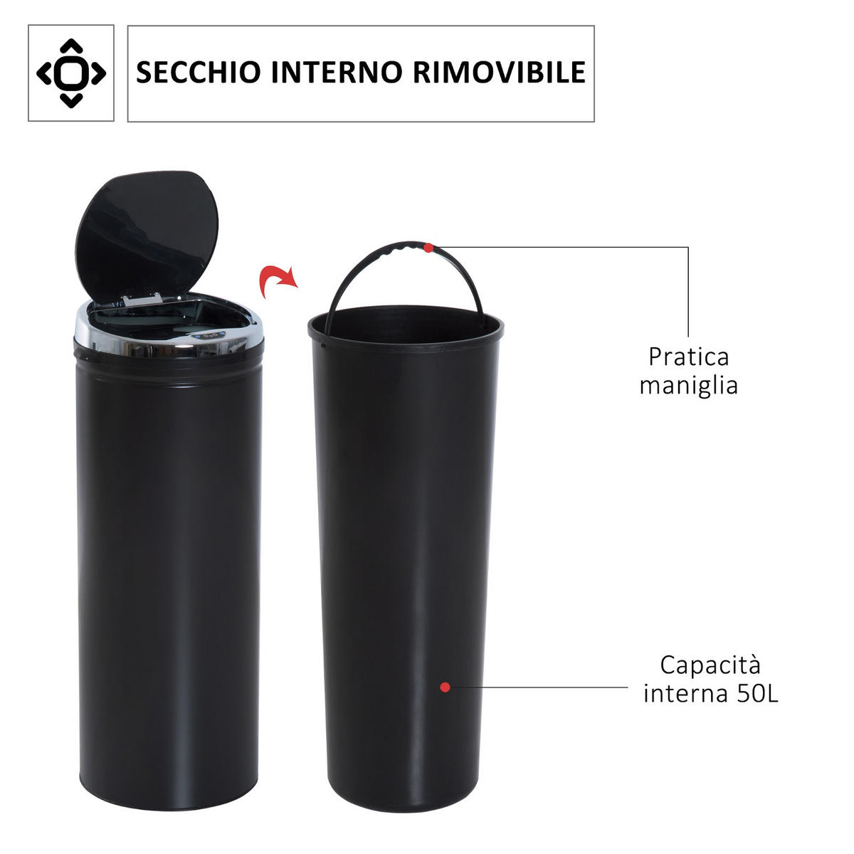 MÜLLEIMER AUTOMATISCHER 30,5/30,5/81,5 cm Stahl Schwarz Infrarotsensor Küche - Schwarz, Metall (30.5/81.5/30.5cm) - Rolipo