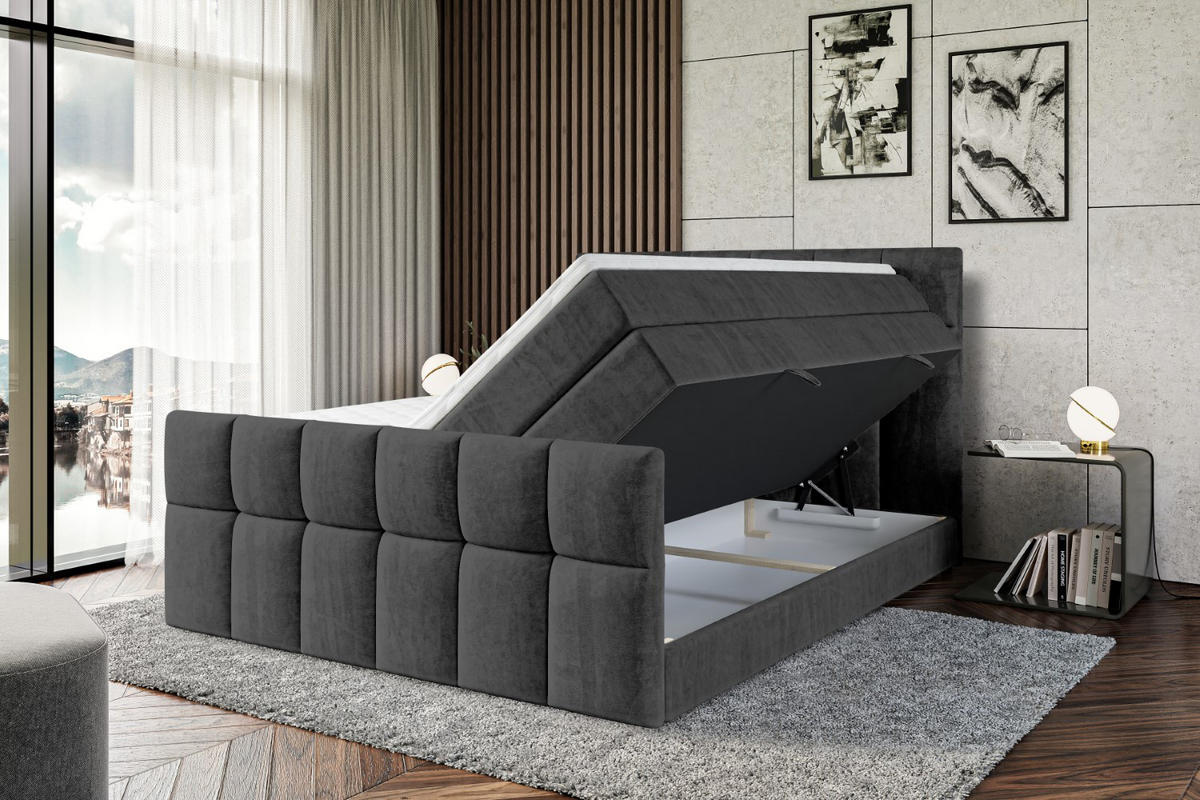 BOXSPRINGBETT RICAR-Z KING - 200 x 200 - H3/H4 - Schwarz - Schwarz, Holzwerkstoff (200/200cm) - ALTDECOR