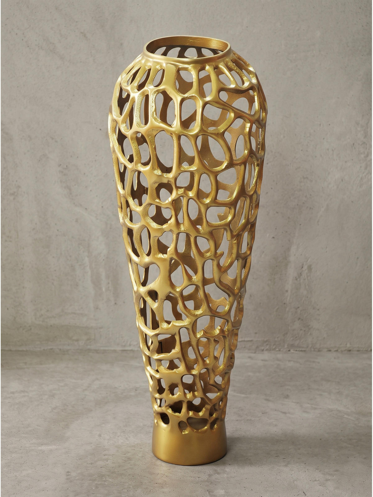 BODENVASE ASTLUX, Aluminium, handgefertigt, Gold, Ø 31 x 85 cm - Goldfarben, Metall (85cm) - KADIMA DESIGN