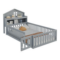 KINDERBETT 90/200 cm in Hausform mit Schutzgitter, Tür und Stauraum - Grau, Holzwerkstoff (90/200cm) - BEAOK