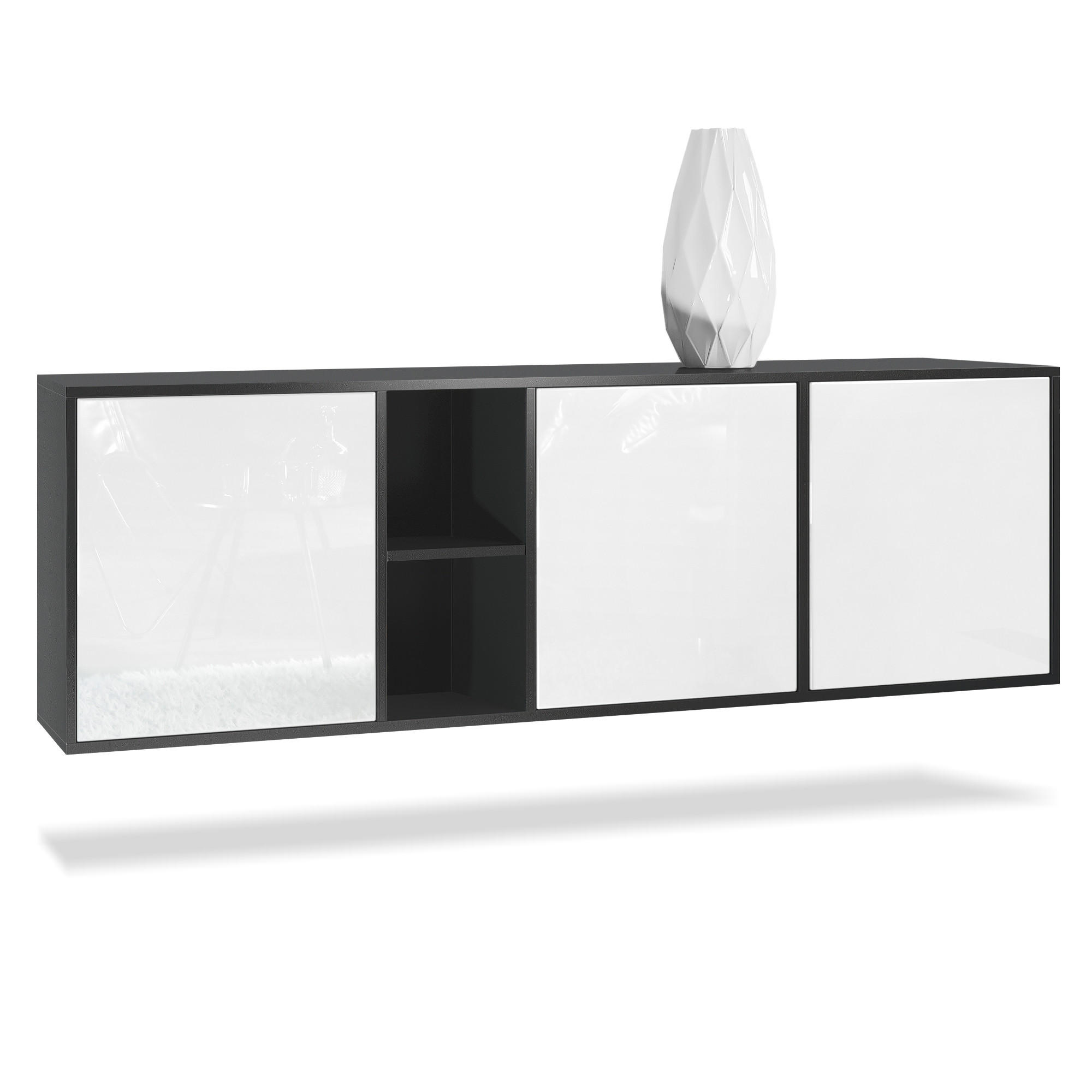 Vladon Sideboard Weiß Hochglanz 182x53x35 cm