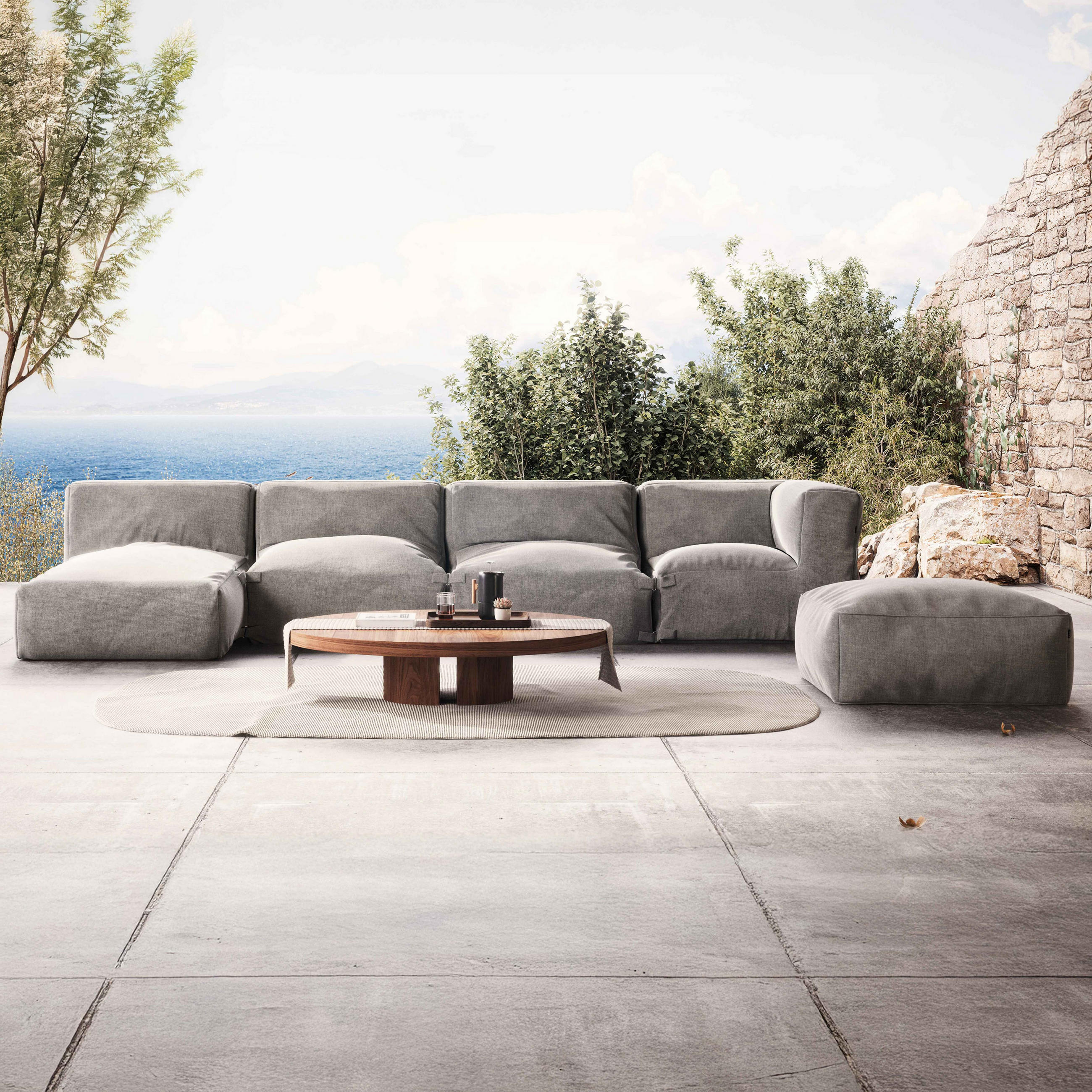 GARTENSOFA 5-tlg., Grau - Grau, Textil (85/65/160cm) - Oviala