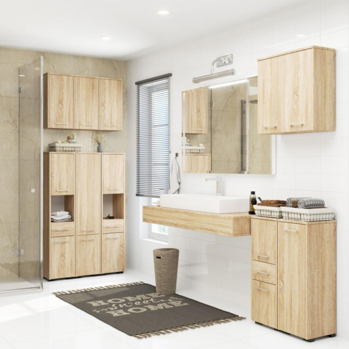 HOCHSCHRANK Sonoma-Eiche 30x30x140 cm - Silberfarben/Sonoma Eiche, Holzwerkstoff/Kunststoff (30/140/30cm) - Akord