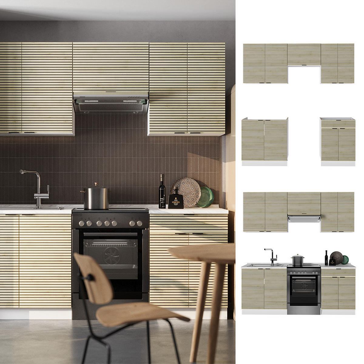 KÜCHENZEILE Fame-Line Eiche Paneel/Weiß 200 cm ohne Arbeitsplatte - Hellbraun/Eichefarben, Holzwerkstoff (200/81.6/46cm) - Vicco