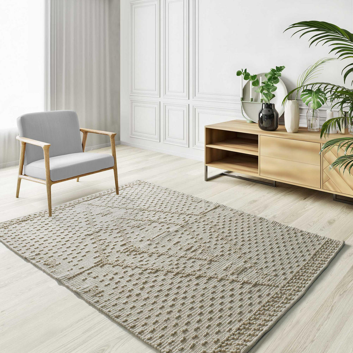 HANDWEBTEPPICH Handgefertigt Creme Pamuk 120/170 cm - Creme, Naturmaterialien (120/170cm) - Atticgo