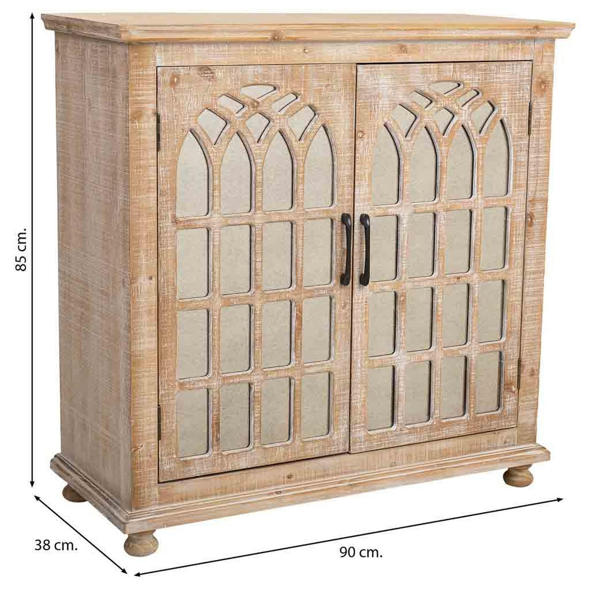 SIDEBOARD aus Holz und Glas mit 2 Türen 90x38x85 - Beige, Holz (90/85/38cm) - Wanderlust