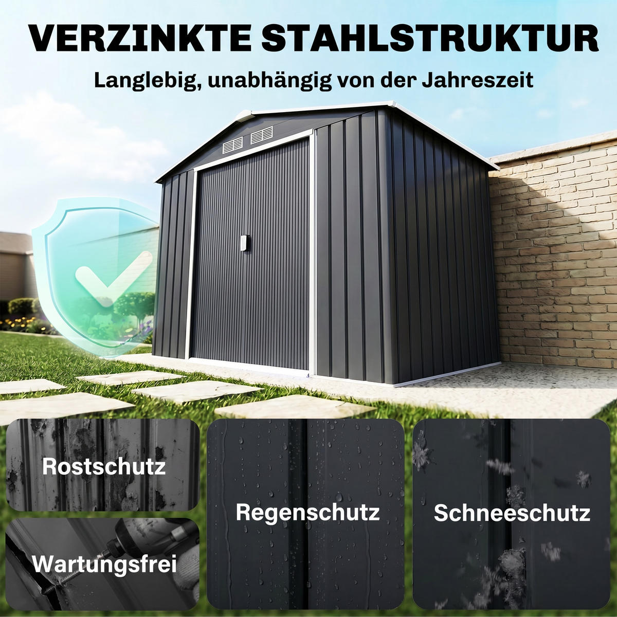 GARTENHAUS Dunkelgrau 1 Stück - Dunkelgrau, Kunststoff/Metall (130/185/213cm) - GiPP