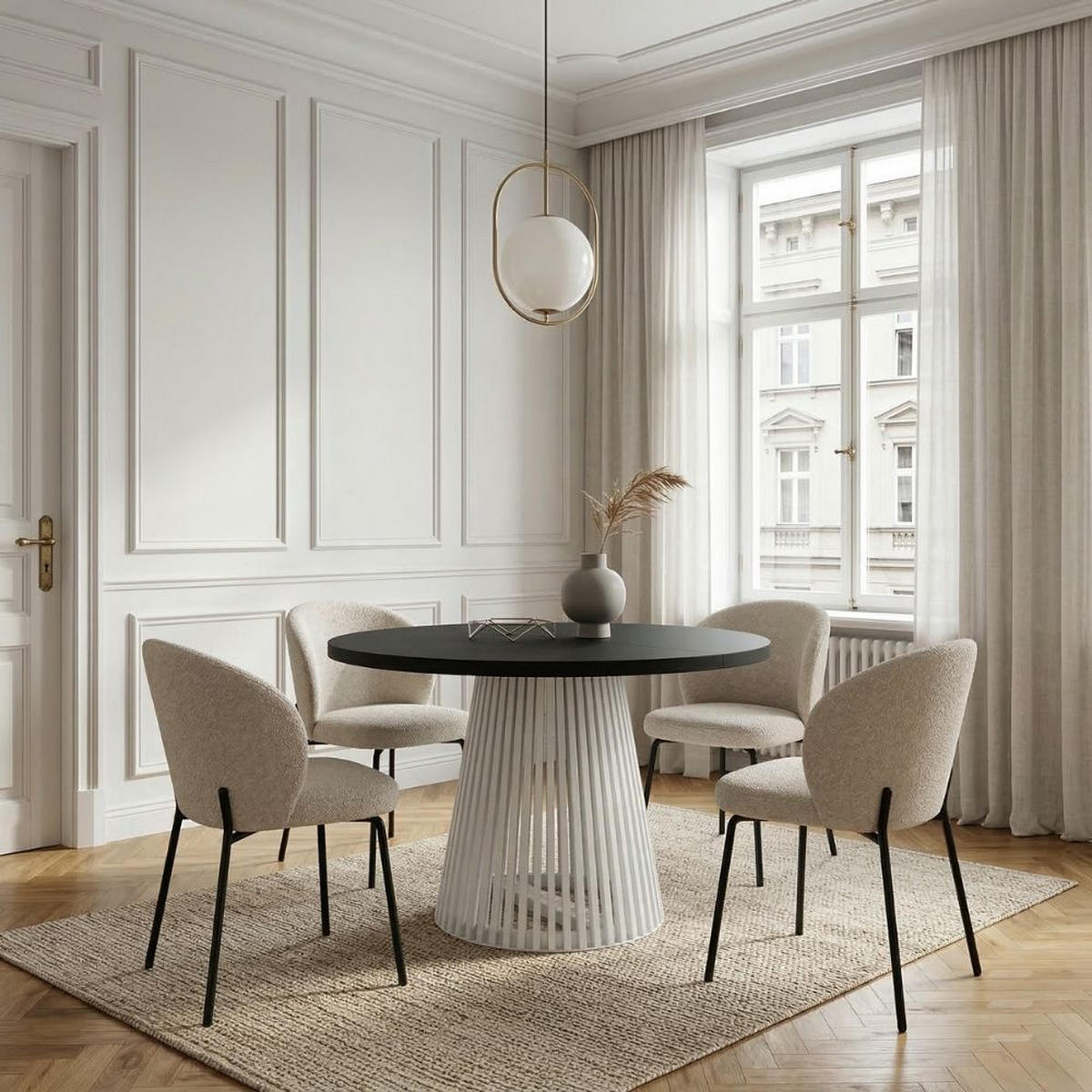 ESSTISCH runder ausziehbarer Tisch für Esszimmer DOVER 100 / 150 cm, Farbe: Schwarz / Weiß - Schwarz/Weiß, Holz (150/100/77cm) - Dekori_Interiors