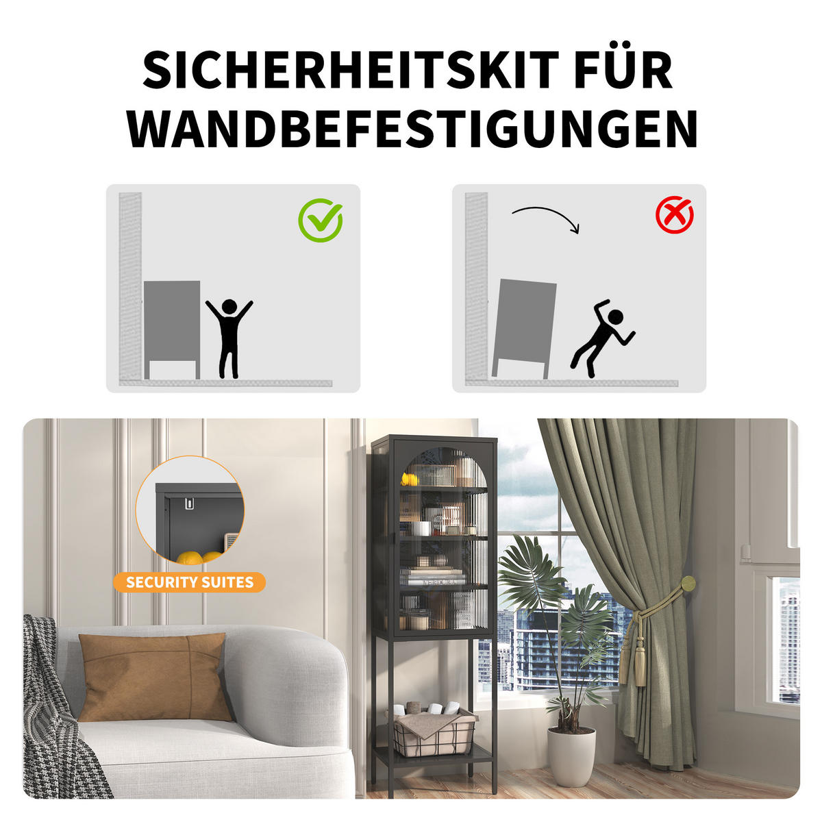 VITRINENSCHRANK Schwarz 50/35/160 cm - Schwarz, Glas (50/160/35cm) - PANGIVO