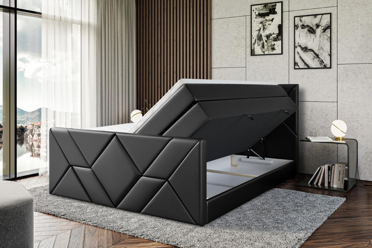 BOXSPRINGBETT BARWA-Z KING - 120x200 - H3/H4 - Schwarz Hochglanz - Schwarz Hochglanz, Holzwerkstoff (120/200cm) - ALTDECOR