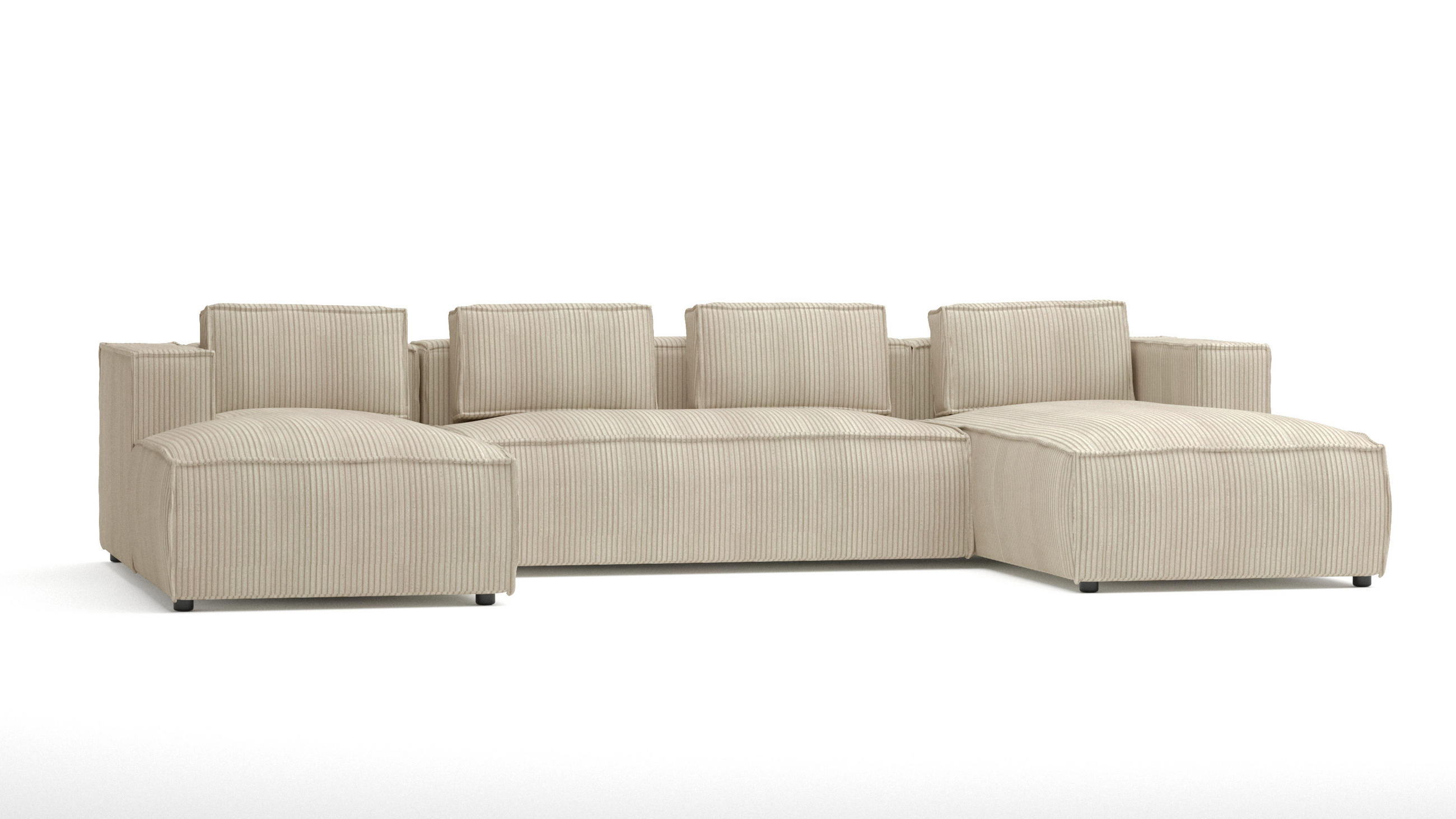 WOHNLANDSCHAFT Nova Beige Cord - Beige/Schwarz, Holz/Kunststoff (327/64/176cm) - S-Style Möbel