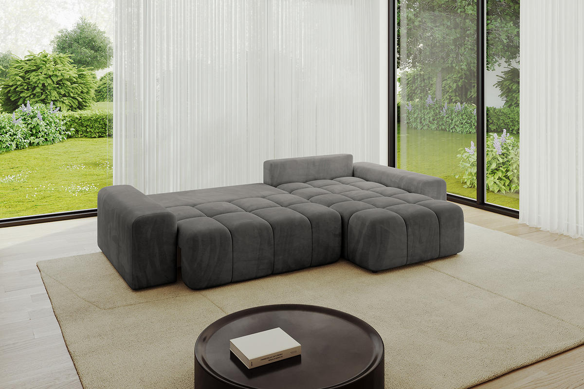 ECKSOFA Ottomane rechts ENIL-L 297x189x68 Dunkelgrau Velours - Anthrazit, Holzwerkstoff/Kunststoff (189/297cm) - ALTDECOR