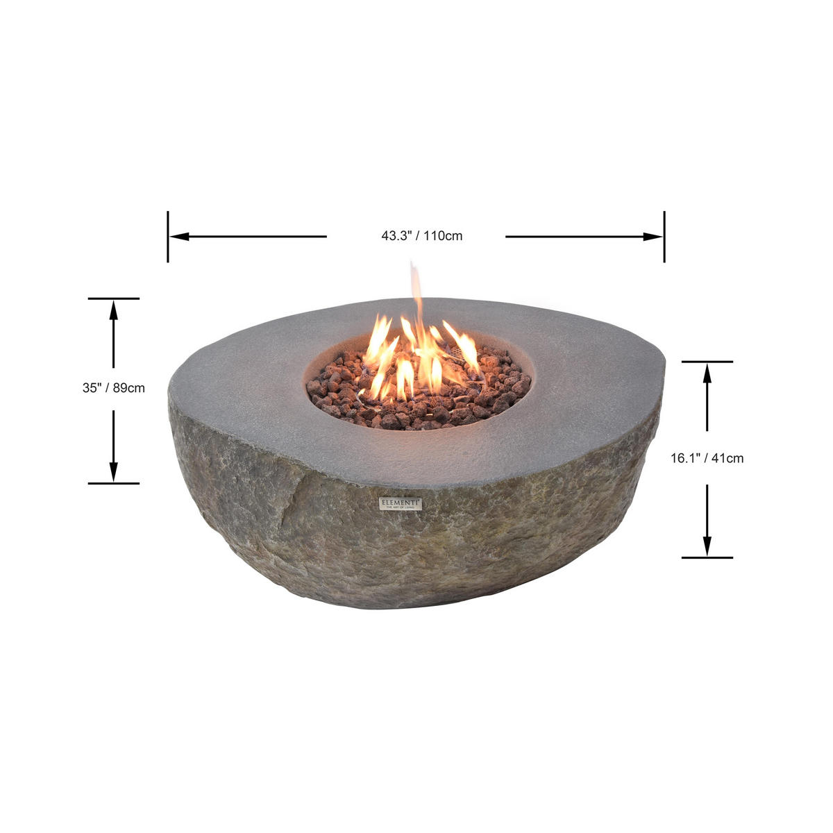 FEUERTISCH Boulder Gasfeuerstelle aus GF-Beton - 4-tlg. Set inkl. Glasumrandung, Brennerabdeckung und Gasflaschen-Abdeckung - Naturfarben, Naturmaterialien (89/41/110cm) - Elementi