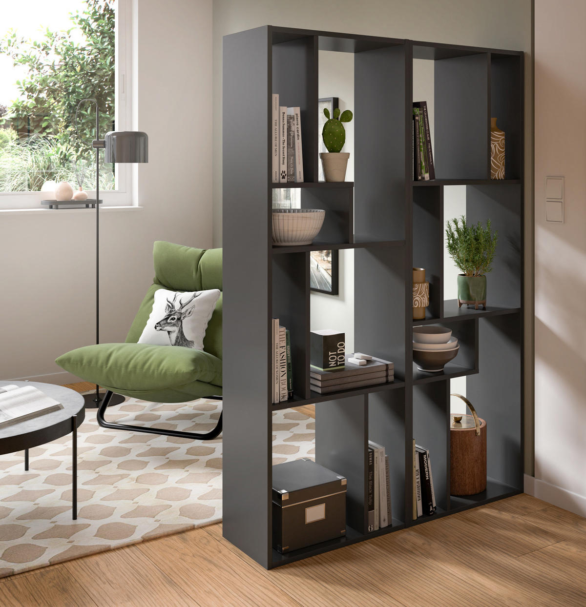 REGAL grau 159 x 54 cm, Standregal mit 7 Fächern - Schwarz/Grau, Holzwerkstoff/Kunststoff (159/159/28cm) - Inn.Furn