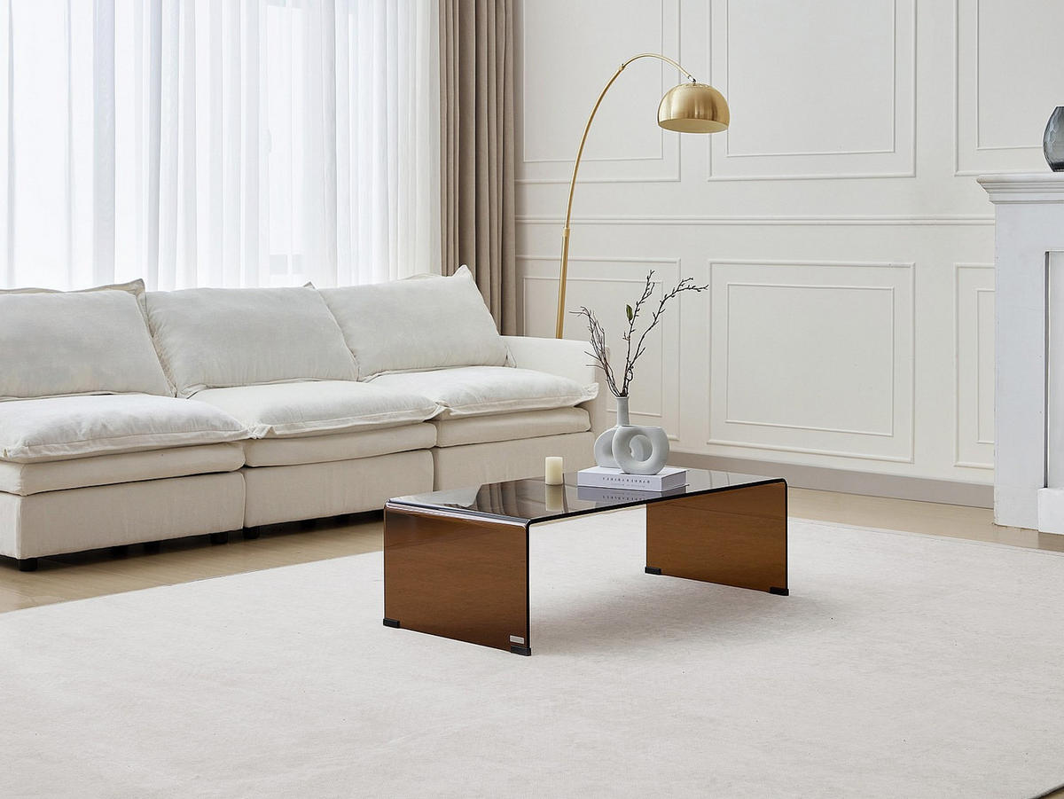 COUCHTISCH - gebogenes Sicherheitsglas - Braun - ALONZO - Transparent/Braun, Glas (110/55/35cm) - Vente-Unique