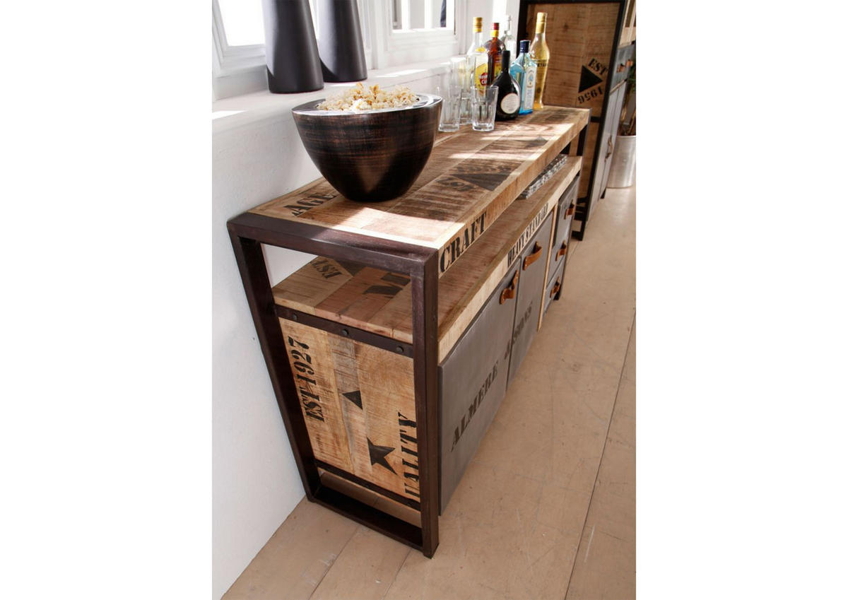 SIDEBOARD Mango 145x40x85 natur bedruckt FACTORY #143 - Braun, Holz (145/85/40cm) - Massivmoebel24