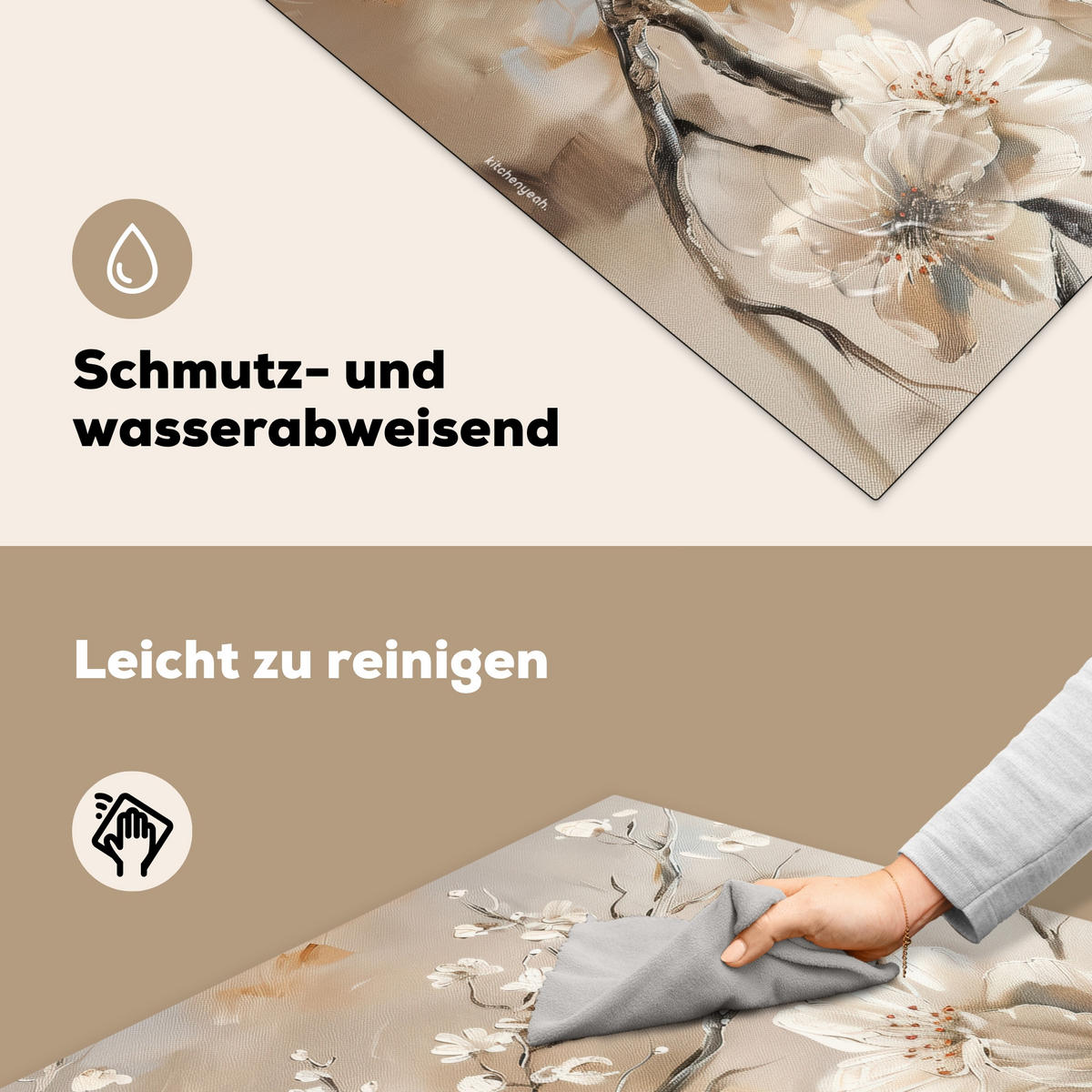 HERDABDECKPLATTE Blumen - Abstrakt - Gemalt - Beige 78x78 cm - Kaschmir, Kunststoff (78/0.2/78cm) - MuchoWow