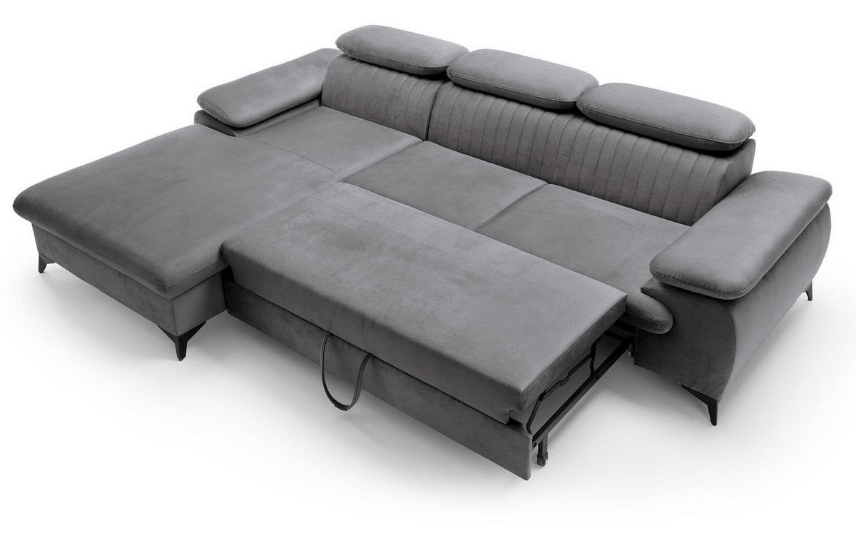 ECKSOFA 280 cm Xanto M, Schlaffunktion, verstellbaren Kopfstützen, Links, Dunkelgrau - Dunkelgrau, Holz (280/193cm) - Emporius