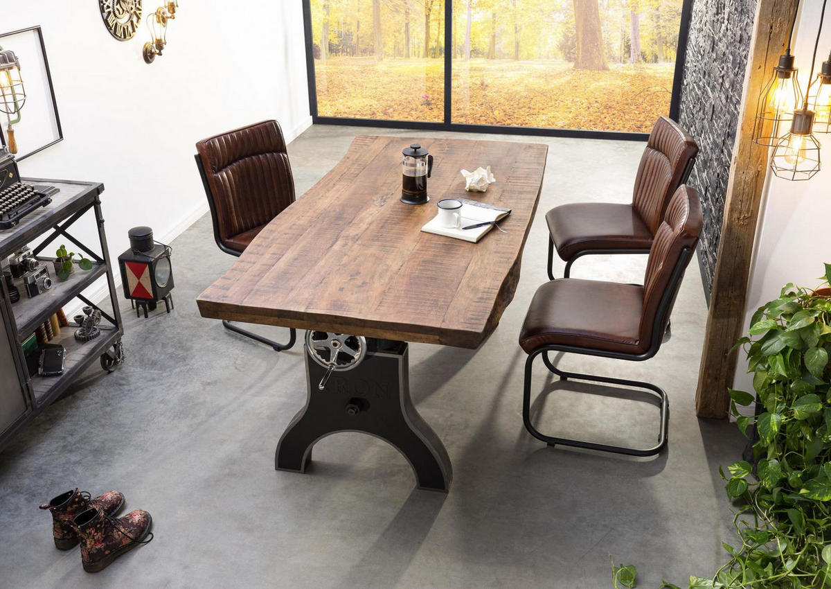 ESSTISCH Mango 180x90x80-101 höhenverstellbar natur geölt Manchester #102 - Naturfarben, Holz (180/90/80cm) - Massivmoebel24
