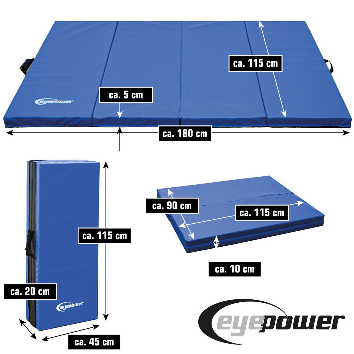 GYMNASTIKMATTE zum Wenden - 180/115/5 cm Faltbare Turnmatte - Blau, Kunststoff (115/180cm) - eyepower