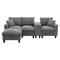 ECKSOFA Cord mit Konsole USB-Anschluss und Becherhalter 229/149,5/83 cm Grau - Grau, Kunststoff/Textil (83/149.5cm) - Redom