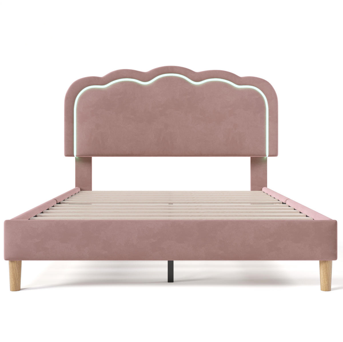 POLSTERBETT 140/200 cm mit LED-Kopfteil und verstellbarem Kopfteil, Samt, Rosa - Rosa, Textil (140/140cm) - Redom